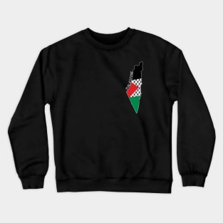 Palestine Flag Map Design with Palestinian Kufiya Pattern - WHT Crewneck Sweatshirt